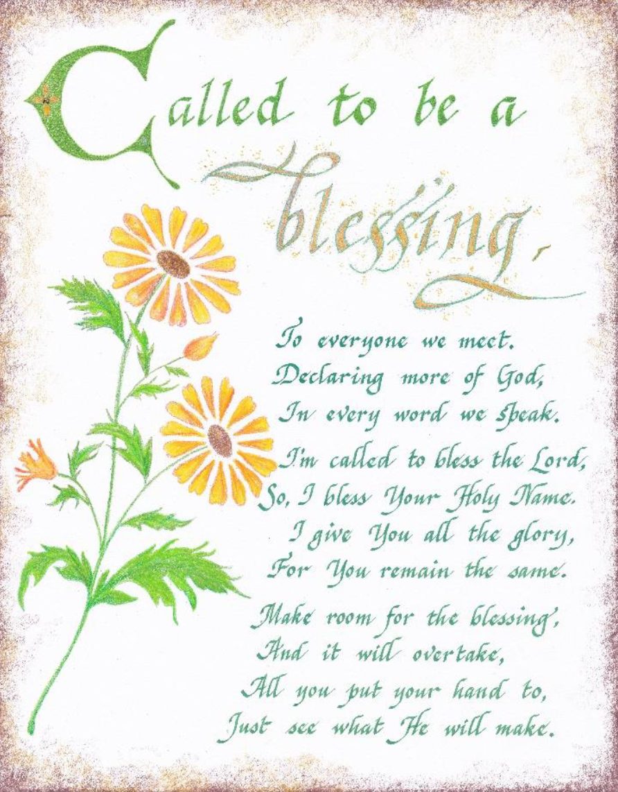 A page from Beautiful Words from God: the poem Called to be a blessing with hand-painted flowers
