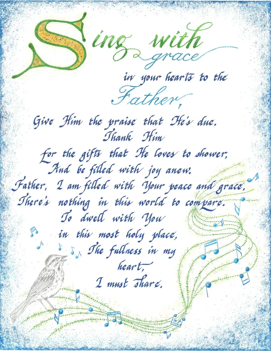 Sing With Grace, a poem hand-lettered and illustrated by Joyce Kruse